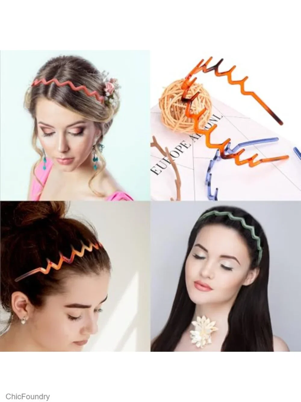 12 Pack Non Slip Plastic Zig Zag Hair Headbands for Women